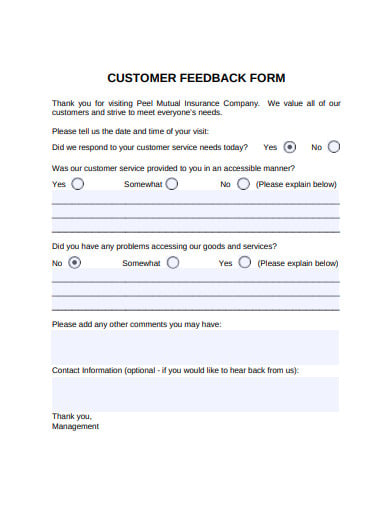 customer feedback form format
