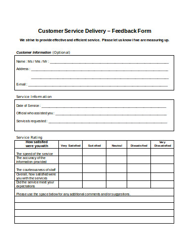 customer service delivery feedback form 