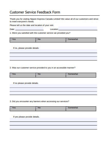 customer service feedback form in pdf