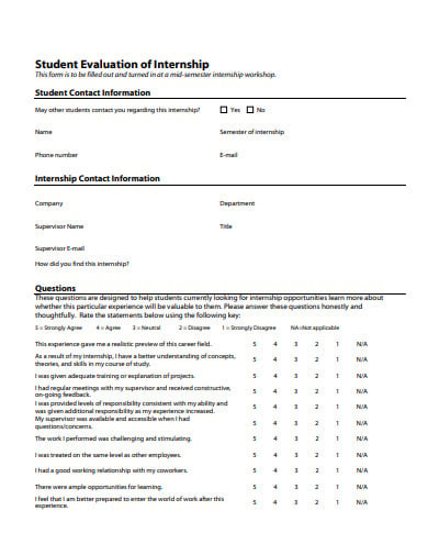 daily student internship evaluation form template