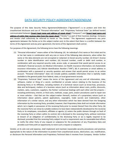 data security policy agreement template