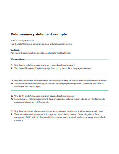 data summary statement example