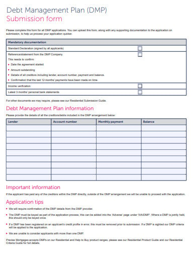 debt management plan submission form
