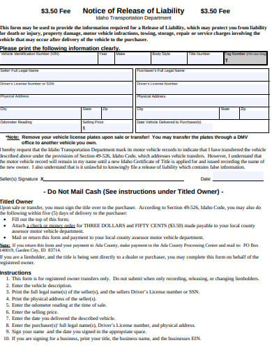 department release liability form template