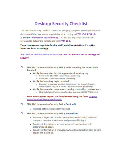 desktop security checklist template
