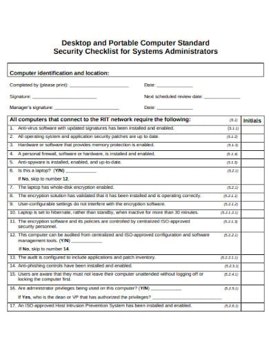 desktop and portable computer security checklist