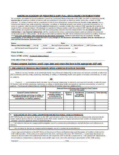 disclosure statement form template