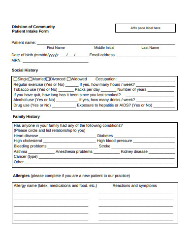 20+ Free Patient Intake Form Templates