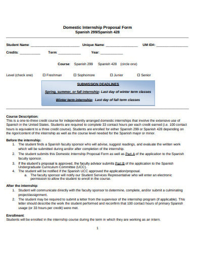 domestic internship proposal form