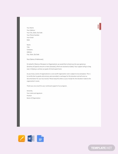 donation aknowledgement letter template