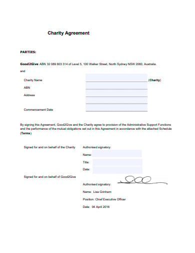 donation charity agreement template