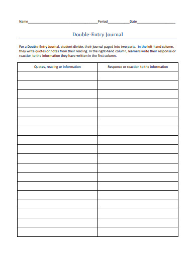 double entry journal format