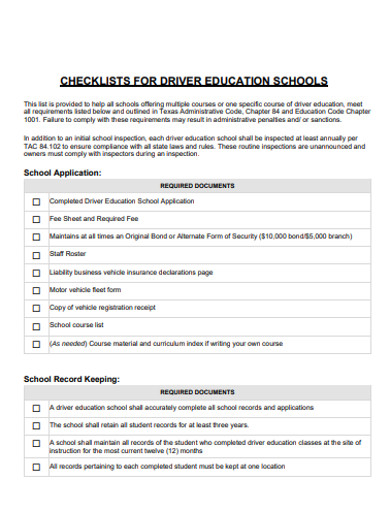 Drivers Ed Checklist 20+ School Checklist Templates in Google Docs | Word | Pages | PDF