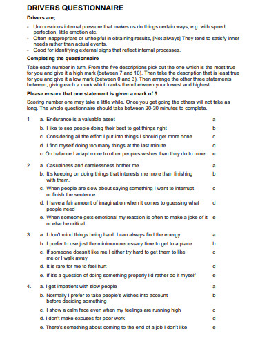 Driver Behavior Questionner 21+ Driver Questionnaire Templates in PDF | DOC | XLS