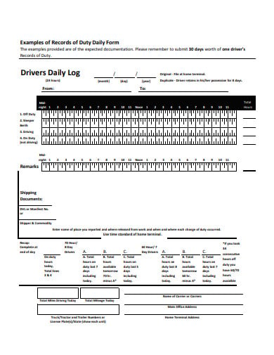 Free Printable Driver's Daily Log Book Templates [Excel, PDF] Example
