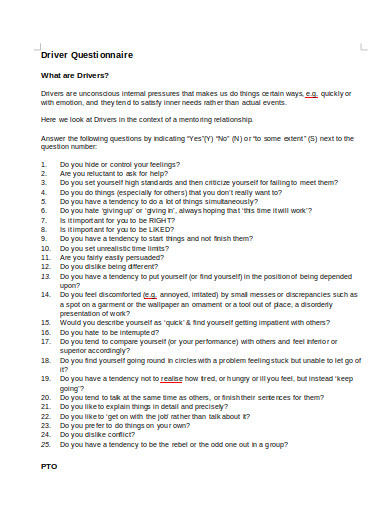 21+ Driver Questionnaire Templates in PDF | DOC | XLS