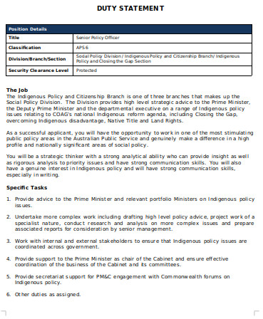 12+ Duty Statement Templates in PDF | DOC