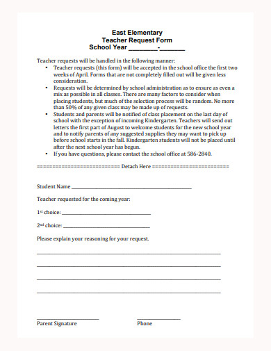 east elementary teacher request form template