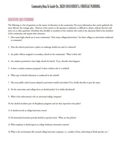 education needs assessment questionnaire