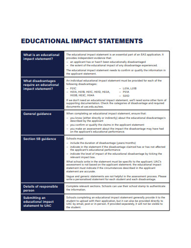 educational impact statement template