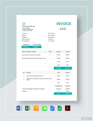 electrical work order invoice template