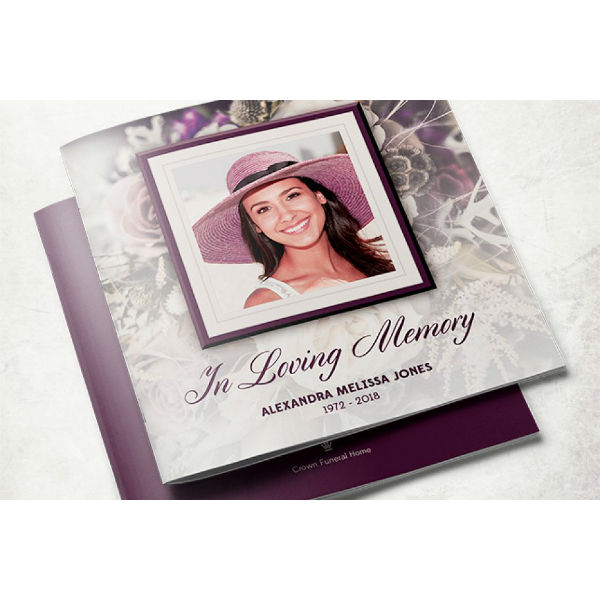 elegant purple rose funeral program brochure template