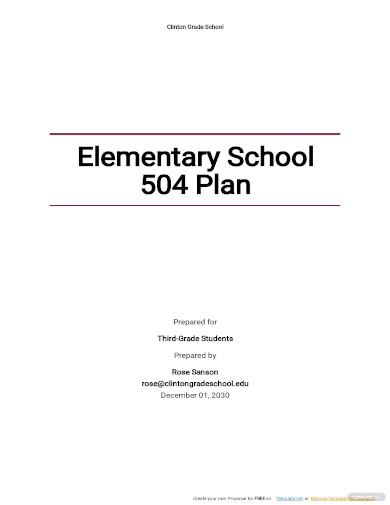 elementary school 504 plan template