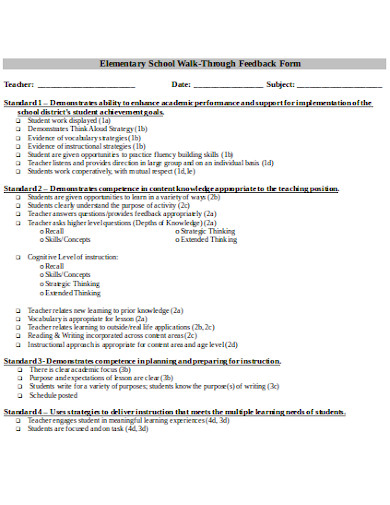 elementary school teacher feedback form template