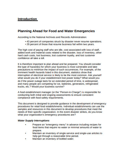 emergency action plan for retail food