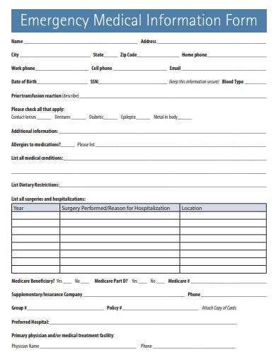 emergency medical information form template