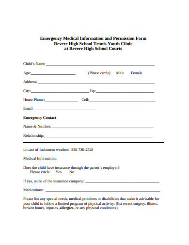 emergency medical information and permission form template