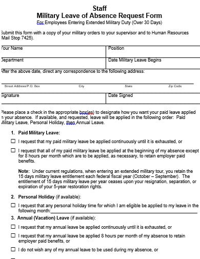 employee absence request form example