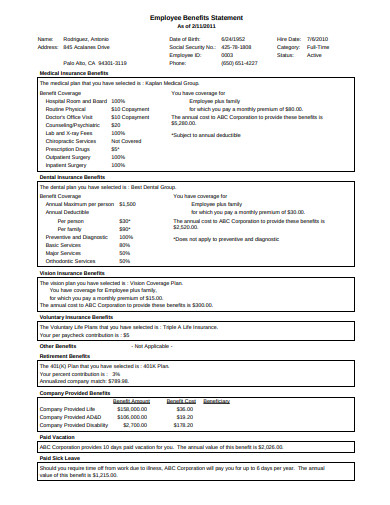 19+ Benefits Statement Templates in PDF | DOC | XLS
