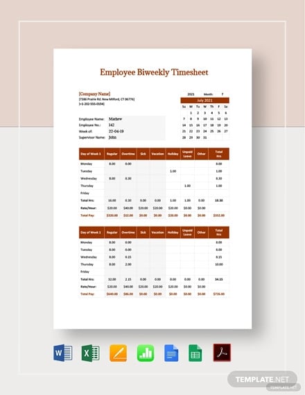 employee bi weekly timesheet template