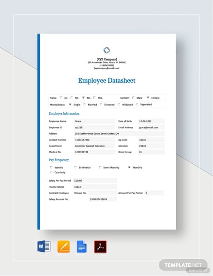 employee datasheet template