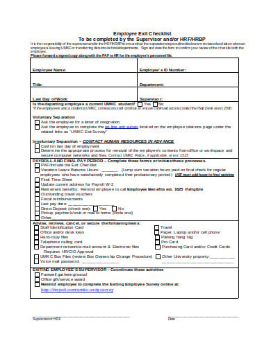 employee exit survey checklist in doc
