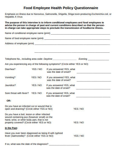 employee health policy questionnaire in pdf