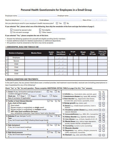 10  Employee Health Questionnaire Templates in PDF DOC