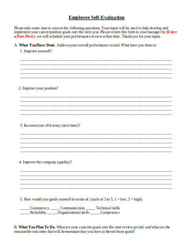 employee self evaluation form in doc
