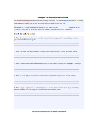 10+ Self Evaluation Questionnaire Templates in PDF | DOC