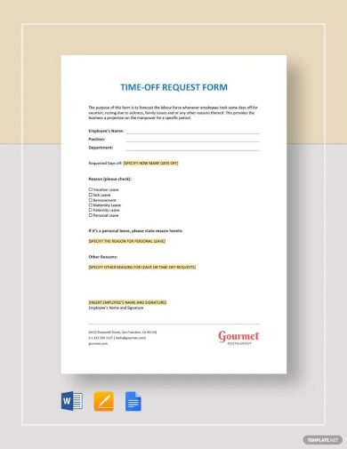 employee time off request form template