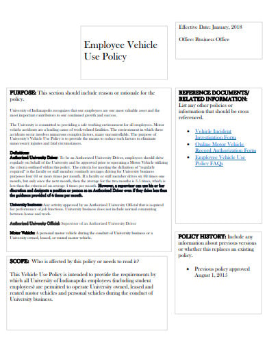 employee vehicle use policy template