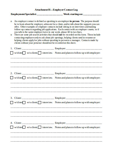 5+ Employer Contact Log Templates in DOC | PDF