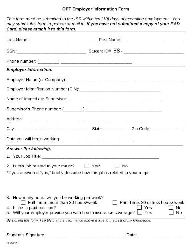 employer information form example