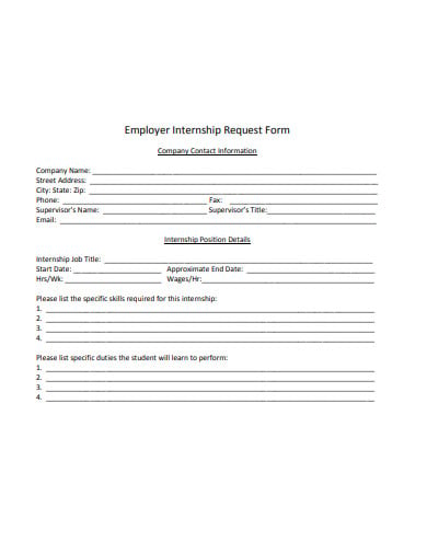 employer internship request form