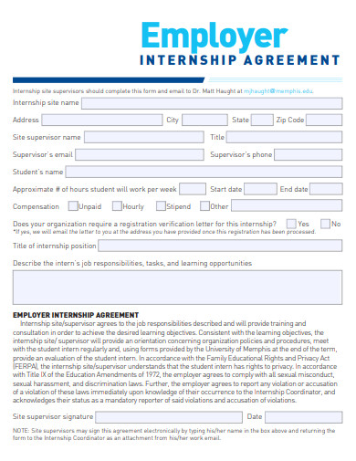 employer internship site agreement template