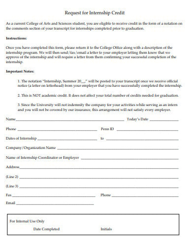 employer request for internship credit