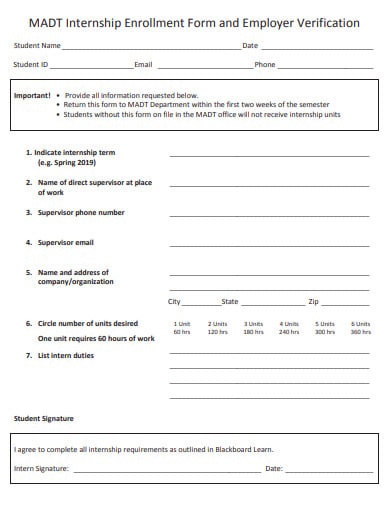 employer verification internship enrollment form simple