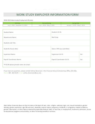 employer work study information form