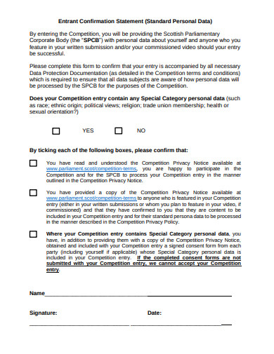entrant confirmation statement template